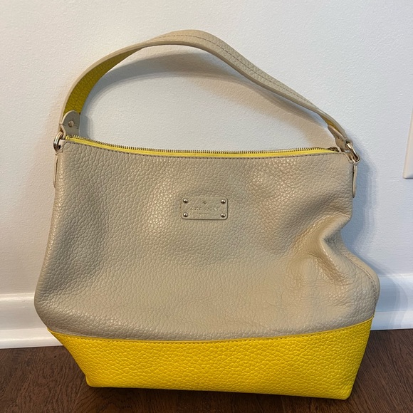 Kate Spade Pebbled Leather Color Block Hobo Bag in Tan Yellow - Picture 1 of 3